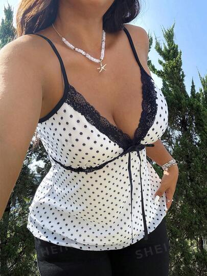 GalTyme Comfortcana Plus Size Women Polka Dot Lace Twist Casual Versatile Daily Wear Camisole Top,Casual, Elegant ,Vacation ,Work,Office Brunch Fairycore Comfortable Concert ,Club , Fashionable For Everyday Wear Fall /Autumn/Winter/Summer ,For Daily ,Commute,Date,Party,Wedding,Beach,Graduati,Chic,Elegant,Casual,Going Out,Date,Appointment,Commute,Shining,Valentine's Day,Casual,Y2k,Country,
