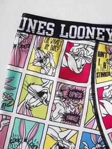 LOONEY TUNES X SHEIN Quần boxer nam in hình hoạt hình toàn thân, phong cách retro. - màu đen - Xem 4