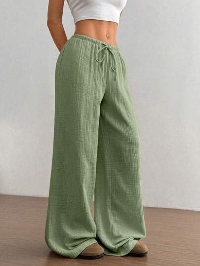 Flirla Women's Ultra Low Waist Casual Cotton Straight Leg Pants Fall Cloth For Women