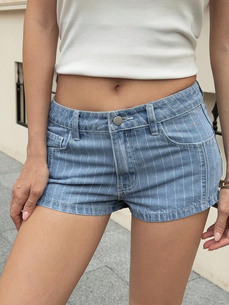Women's Summer Low Waist Super Short Striped Sexy Casual Denim Shorts