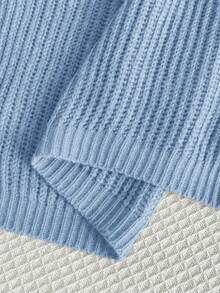 SHEIN EZwear Light Blue Casual Everyday Ribbed Knit Cardigan With Front Buttons, Plus Size Fall Winter - Baby Blue - View 6