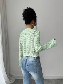 Selianne Cardigan Elegante Feminino com Mangas Flare, Decote Vazado e Amarração, Estilo Boho para Férias e Verão - Verde Menta - Visão 2