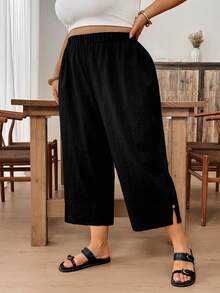 SHEIN CURVE+ 大码女士休闲百搭黑色裤子 - 黑色 - 查看 6