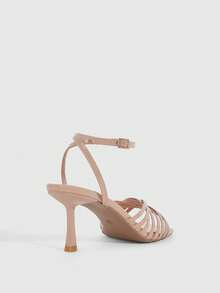 CUCCOO SZL Giày sandal cao gót nữ mùa hè mới, màu vàng ánh kim, quai chéo, thời trang, quyến rũ, gợi cảm, gót nhọn mũi vuông, hở mũi. - # Màu hạnh nhân sắt - Xem 3