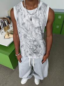 STEELVANCE Men's Casual Daily Branch Print Round Neck Tank Top, Summer - Grey - View 1