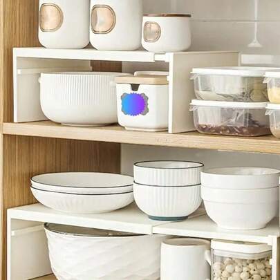 1 Kệ đựng đồ nhà bếp có thể mở rộng, kệ nhựa để bàn, tủ bếp với các ngăn điều chỉnh được để sắp xếp gia vị và dụng cụ nấu nướng, không cần lắp ráp, kệ nhiều tầng, giá đựng dụng cụ.