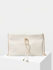 MOTF LADIES CLUTCH BAG, DELICATE BUCKLE SQUARE CLUTCH BAG - Beige - View 3