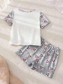 LOONEY TUNES X SHEIN Bộ đồ ngủ áo thun và quần short in hình hoạt hình cho bé trai. - Nhiều màu - Xem 2