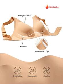 LUVLETTE Plus Dream Curve 2ndSkin Brown & Dark Nude Wireless Seamless Plunge Lounge Sticky Basic SizeFreedom Bra No Show Underwear Comfortable Must-Haves Also Suitable For Teen Girl & Young & Kid - Brown - View 8