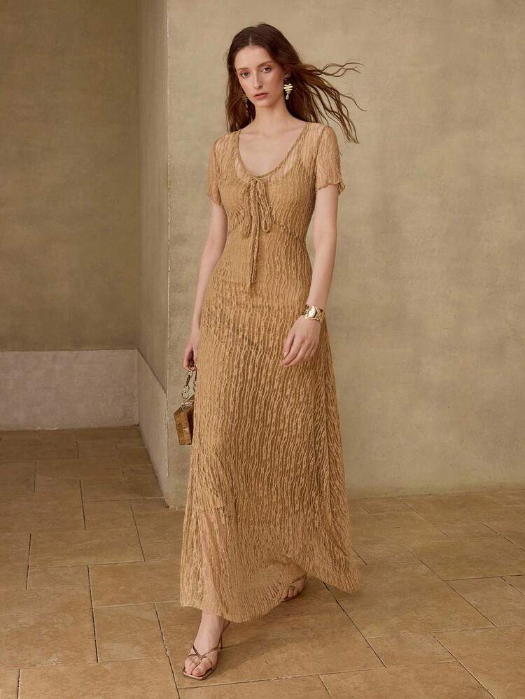 WOMEN'S TIE DETAIL LACE DRESS