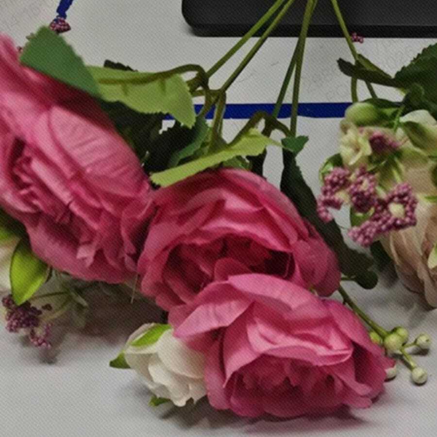 人造花粉色花朵丝绸牡丹花束，适用于婚礼宴会餐桌中心装饰、花艺布置、家居厨房装饰 - 藕粉色 - 查看 1