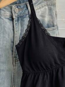 Tseoso Casual Minimalist Black Lace Camisole, Suitable For Spring/Summer Vacation, Travel, Dating - Black - View 5