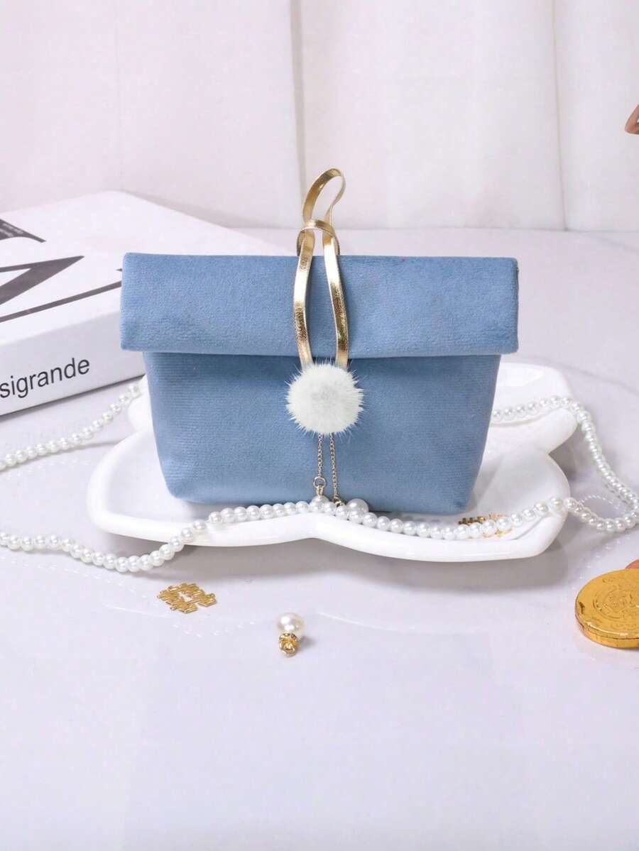 1个蓝色婚礼糖果袋 手提婚礼伴侣礼物 婚礼糖果袋 婚礼糖果盒 皮革手提单件婚礼糖果袋 - 藍色 - 查看 1