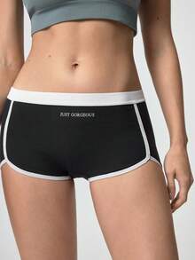 Loungeista 4 pièces Culottes pour femmes de style sportif, couleurs avec imprimé lettres, taille mi-haute, douces et confortables. Boxers décontractés pour femmes. - Multicolore - Voir 9