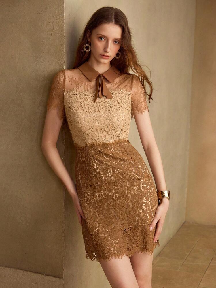 WOMEN'S LACE WAIST CINCHED CROP SHORT SLEEVE MINI DRESS