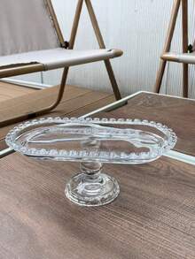 1 Piece, Minimalist Retro-Style Transparent Glass Bead High-Footed Tray, Dessert Plate, Pastry And Fruit Platter, High-Footed Display Tray Decor. - Clear - View 4