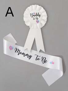 SHEIN 2Pcs/Set "Mom-To-Be" And "Dad-To-Be" Sling And Brooch Set, Including Brooch And Shoulder Straps, For Expectant Parents, Available In Two Colors - White - View 11