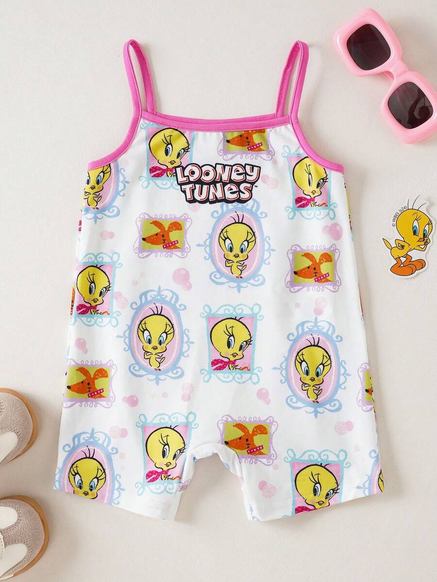 LOONEY TUNES X SHEIN 1pc Baby Girl Cute Cartoon Print Camisole Romper - Multicolor - View 1
