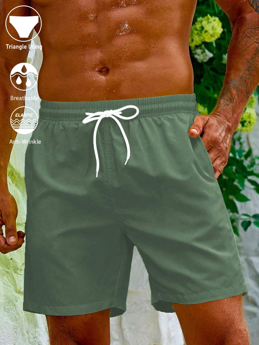 Manfinity KASUA Men's Beach Shorts (Printed Asymmetric), Holiday - Olive Green - View 1
