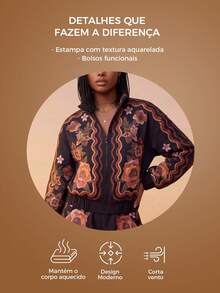 Chaqueta cortavientos con estampado de flores en tapiz - Negro - Ver 4
