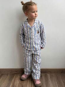 Dazy Kids 女童格子刺绣长袖上衣和裤子睡衣套装，年轻女孩秋装 - 彩色 - 查看 2