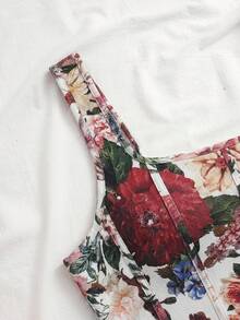 SHEIN VCAY Áo tank top cỡ lớn in hoa, cổ vuông, vạt bất đối xứng, thời trang - Nhiều màu - Xem 5