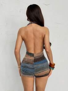 SHEIN PETITE 女装时尚性感撞色条纹露背吊带针织连体衣 - 彩色 - 查看 2