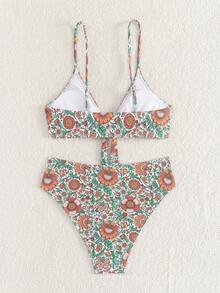 SHEIN Swim Summer Beach Women Vacation Floral Printed Front Knot Simple Fashionable Bikini Set Floral Pattern Random - Multicolor - View 6