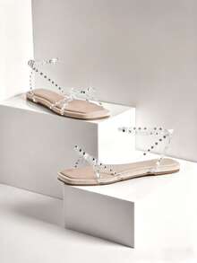 SHUZIA Women's Fashion Comfy Rhinestone Decor Strapy Flat Sandals - Clear - View 4