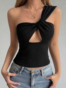 DAZY Women's Summer Hollow Cross Strap Fitted Sexy Casual Camisole Y2k Club Night Night Out Black - Khaki - View 6