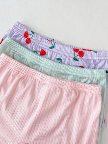 SHEIN 3件套女童粉色、白色和蓝色樱桃印花刺绣吊带背心和三角裤内裤套装，尺码偏小，建议选购大一码。 - 彩色 - 查看 6