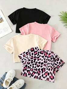 SHEIN Genkimix Kids 女童圆领休闲百搭日常短袖T恤 - 彩色 - 查看 2