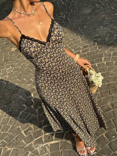 Sunnyshic 女士印花针织吊带连衣裙，弹力舒适夏季连衣裙，沙滩裙，时尚休闲度假风，春夏款