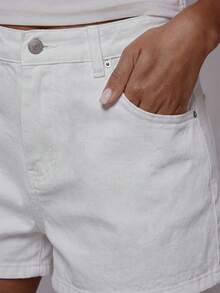 MUSERA Mid Waist Classic Denim Shorts Basics Autumn Fall Cute Streetwear Going Out Casual Core Denim Spring Summer - White - View 3