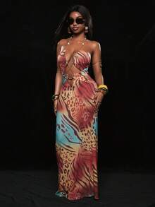 Coolane 女士全印花镂空无袖连衣裙 - 彩色 - 查看 2