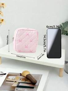 1pc Pink Bow Pattern Women's Sanitary Napkin Pouch, Makeup Bag, Bohemian Style - Multicolor - View 3