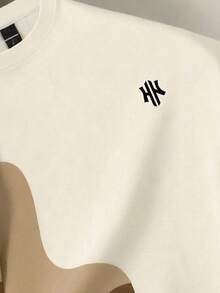 Manfinity Joysei 男士休闲字母印花撞色宽松落肩T恤，适合夏季度假和日常通勤 - 彩色 - 查看 4