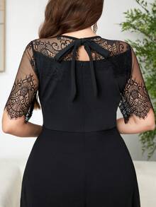 Reflora Bộ áo liền quần cỡ lớn thanh lịch với ren và đính đá, thích hợp cho mùa hè. - màu đen - Xem 9