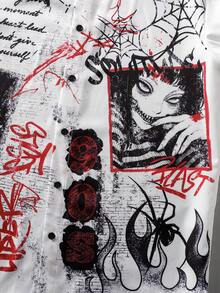 ROMWE MEN Goth Camisa de manga corta con estampado gótico para hombres - Blanco - Ver 2