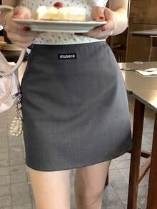 DAZY 女款字母拼接蕾絲飾邊低腰休閒度假夏季裙褲 - 灰色 - 查看 5