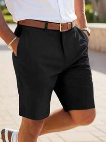 Manfinity Homme Men's Solid Color Casual Shorts With Pockets - Black - View 3