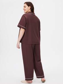 LUVLETTE Women Plus Size Soft Cotton Red Soft Fabric Short Sleeve Top & Long Pant Pajama Set For Women Lounge Sets For Women Cotton Pajamas - Rust Brown - View 4