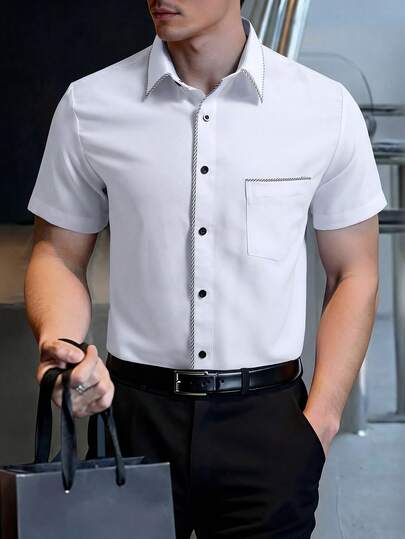 Manfinity Mode Camisa polo de manga corta para hombre, de uso empresarial y casual