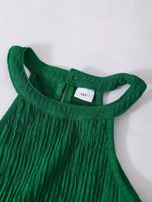 Sparklyn 1 Set Gentle Minimalist Ribbed Texture Sleeveless Top + Wide Leg Pants Outfit, Casual & Date Wear For Spring, Summer, Autumn - Green - View 4
