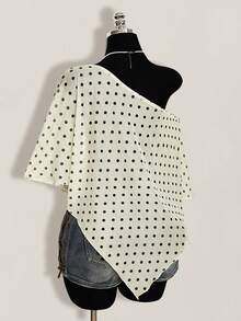 SHEIN ICON Plus Size Women Polka Dot Print Asymmetric Collar Fashionable Top - Apricot - View 6