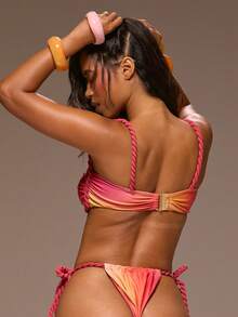 Musera Resort Twist Robe Straps Ombre Bikini Top Only Beach Girly Spring Summer Vacation Night Out Cute Occassion Golden Sands - Multicolor - View 4