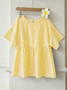 SHEIN EZwear Yellow Striped Woven Women's Shirt - Yellow - View 4