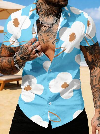 Manfinity RSRT Men's Casual Printed Short Sleeve Shirt, Summer