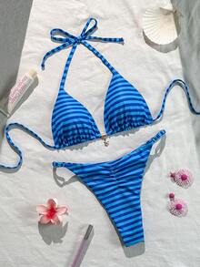 Swim Mod بكيني بقطعتين بطبعة استوائية للنساء، ملابس شاطئ عطلة عادية - متعدد الألوان - مشاهدة 1