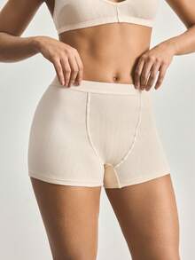 Ocili Women's Cotton Blend Ribbed Knit Casual Comfortable Nude Colored Boxer Briefs - Khaki - View 4